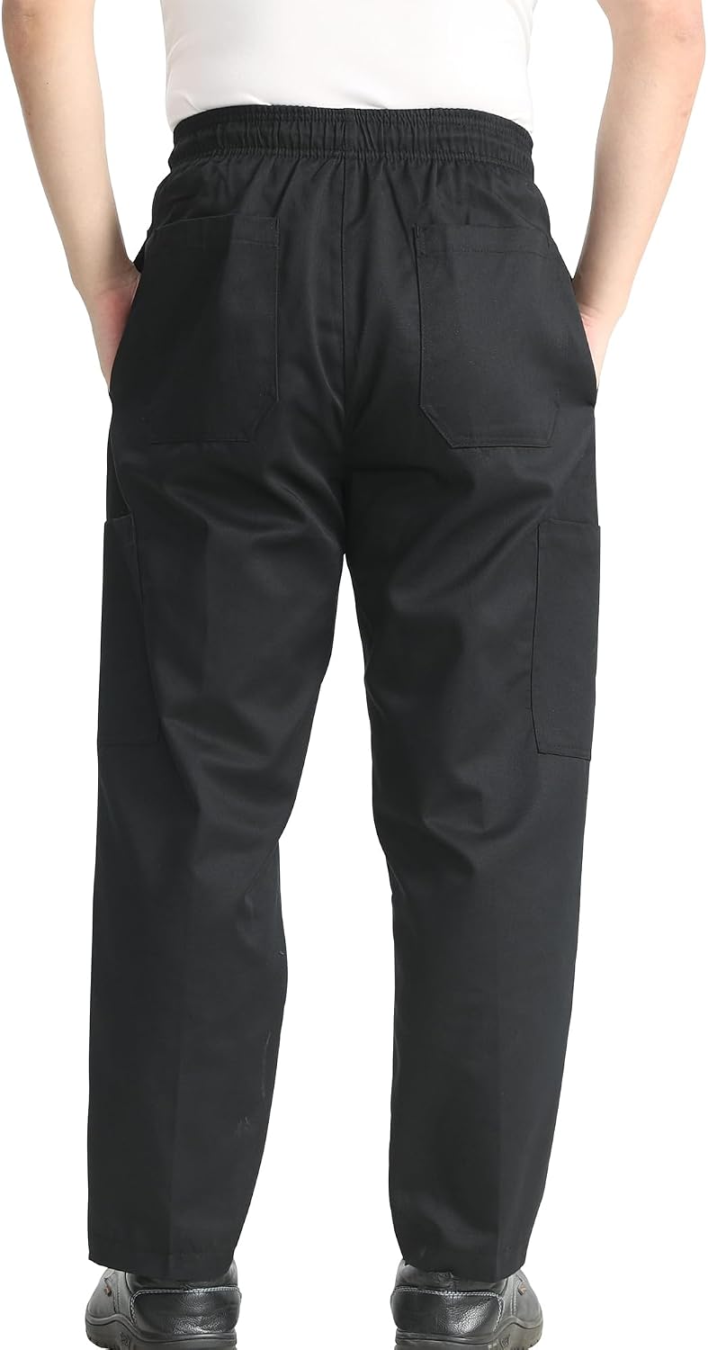 Men's Baggy Chef Pants Black Cargo Pants for Men Chef Server Work Pants for Kitchen & Restaurant - Drawstring Waist