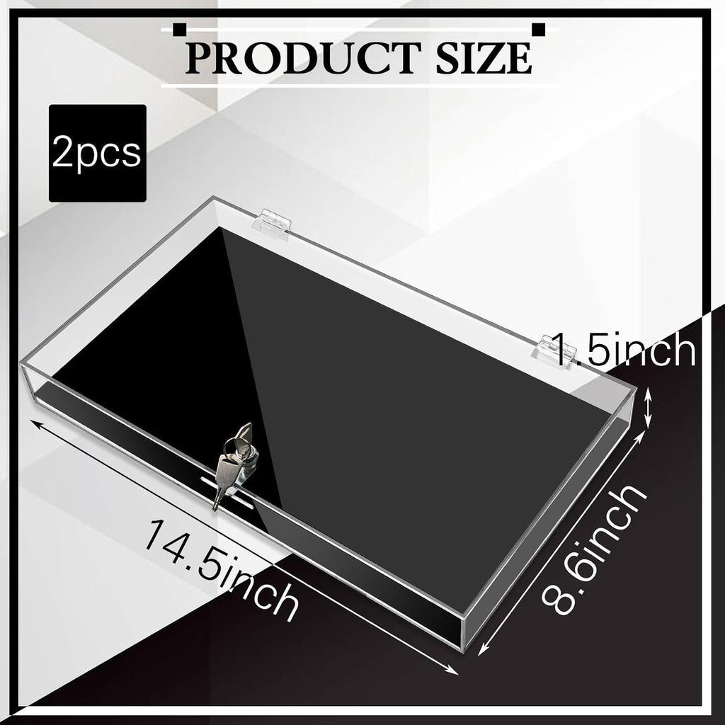 2 Pcs Acrylic Locking Jewelry Display Case Clear Ring Earring Necklace Bracelet Security Showcase with Lock and Key