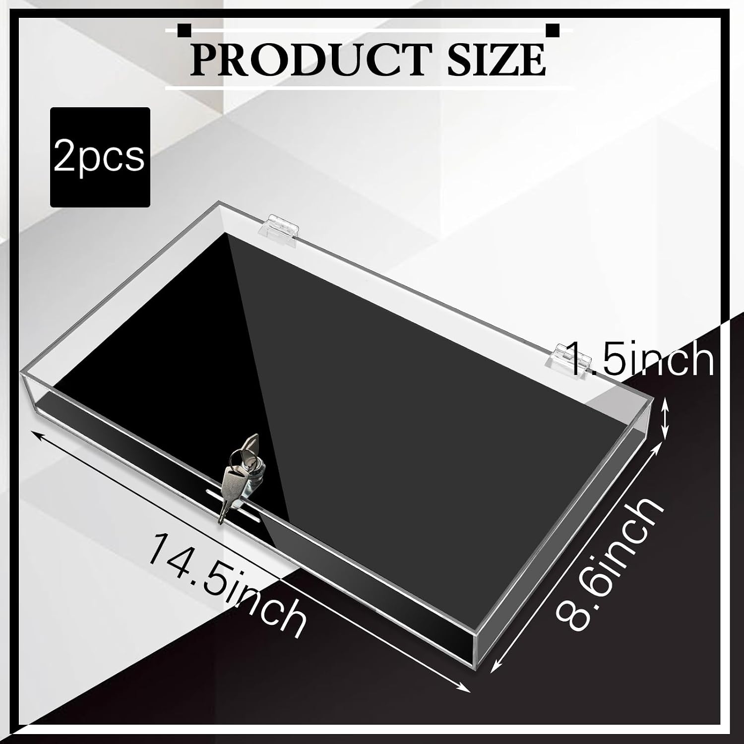 2 Pcs Acrylic Locking Jewelry Display Case Clear Ring Earring Necklace Bracelet Security Showcase with Lock and Key