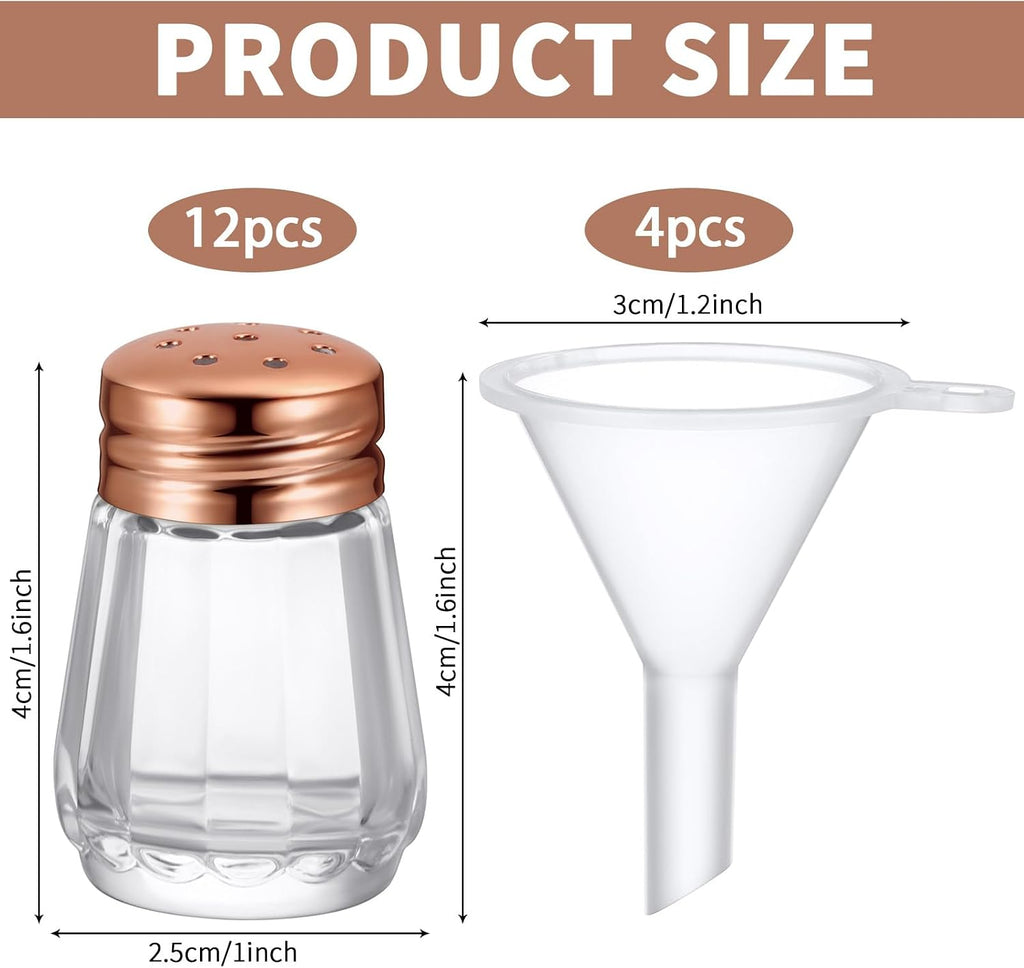 12pcs 0.5oz Mini Salt and Pepper Shakers Rose Gold with Funnel Bulk