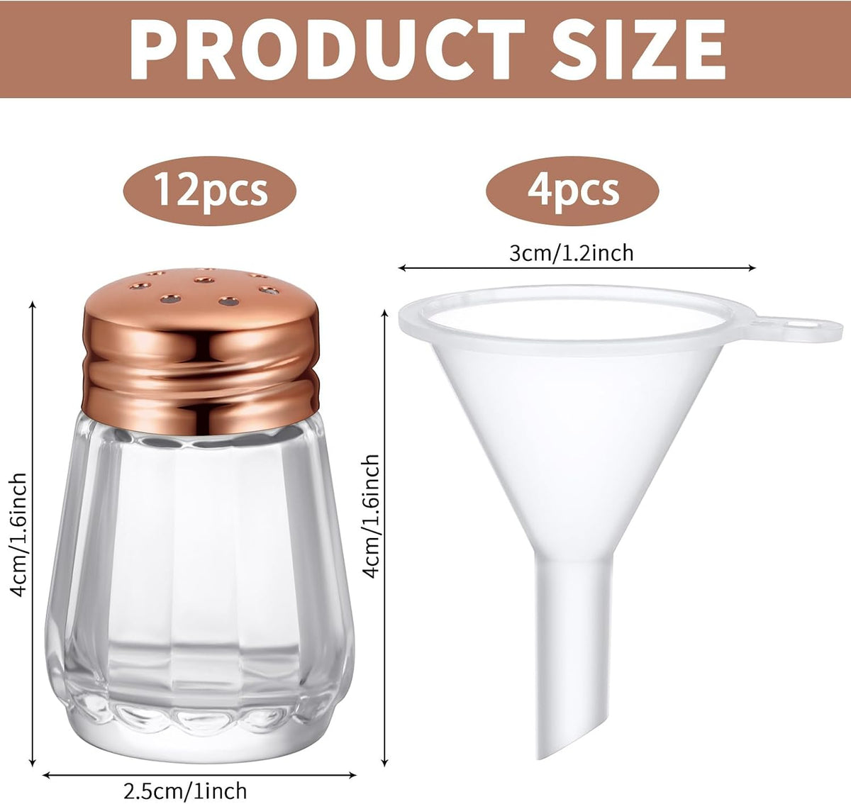12pcs 0.5oz Mini Salt and Pepper Shakers Rose Gold with Funnel Bulk