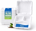 . 8x8'' Compostable 3-Compartment Takeout Containers,100 Pack, Eco-Friendly Biodegradable To Go Boxes, Heavy-Duty