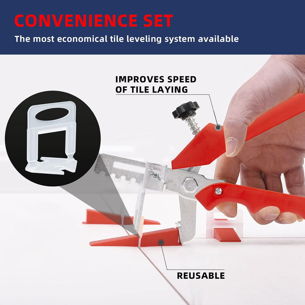 Tile Leveling System with Tile Plier, 1000-Piece Tile Spacers Clips and 200-Piece Reusable Wedges, Tile Leveler Tool