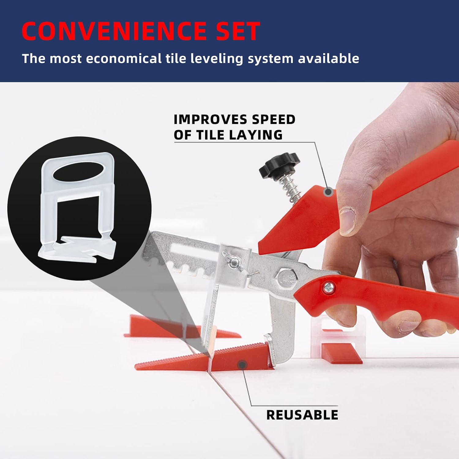 Tile Leveling System with Tile Plier, 1000-Piece Tile Spacers Clips and 200-Piece Reusable Wedges, Tile Leveler Tool