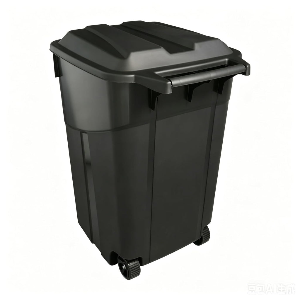45 Gallon Outdoor Trash Can with Lid, Heavy-Duty Wheeled Garbage Bin with Easy-Grip Handle & Bottom Groove, Black
