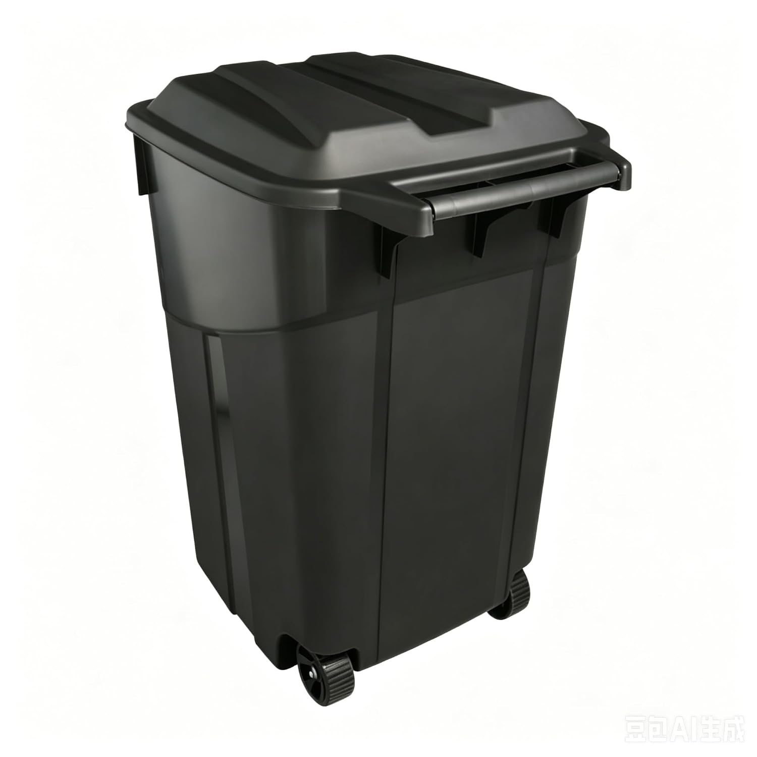 45 Gallon Outdoor Trash Can with Lid, Heavy-Duty Wheeled Garbage Bin with Easy-Grip Handle & Bottom Groove, Black