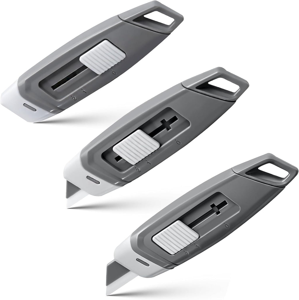 3-Pack Mini Ceramic Box Cutter, Retractable Utility Knife with Safety Lock & Keychain Hole, Magnetic Package Opener