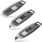 3-Pack Mini Ceramic Box Cutter, Retractable Utility Knife with Safety Lock & Keychain Hole, Magnetic Package Opener