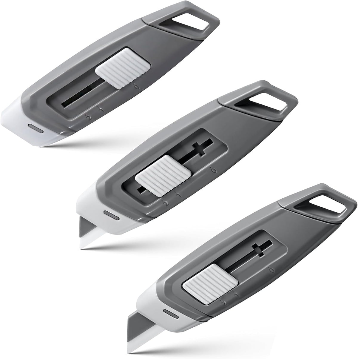 3-Pack Mini Ceramic Box Cutter, Retractable Utility Knife with Safety Lock & Keychain Hole, Magnetic Package Opener