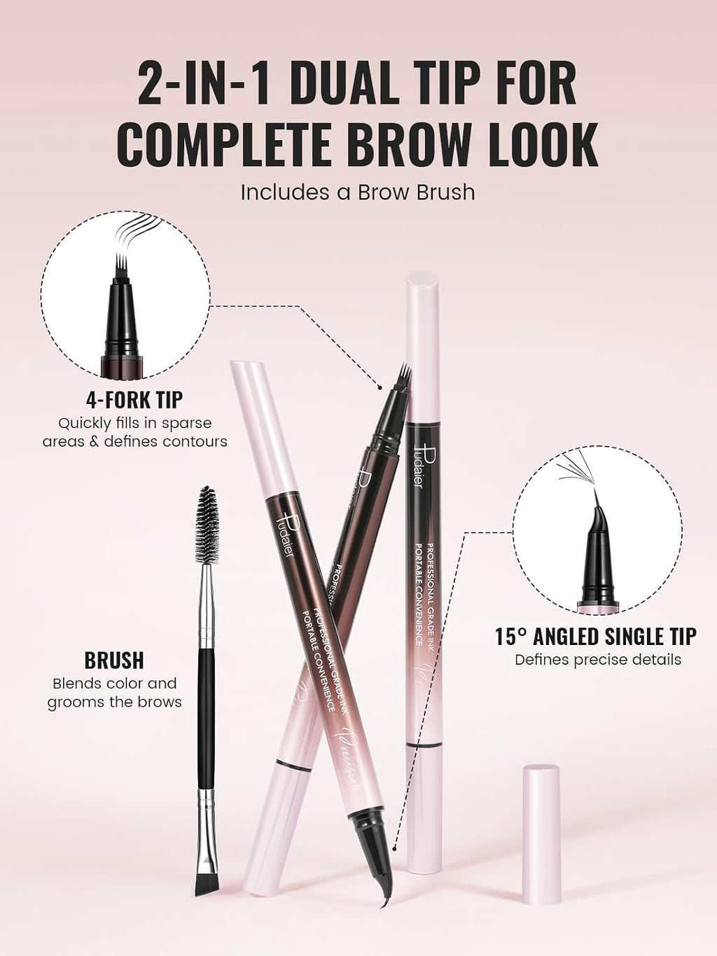 2-in-1 Microblading Eyebrow Pen, Waterproof Brow Pen for Natural Brows