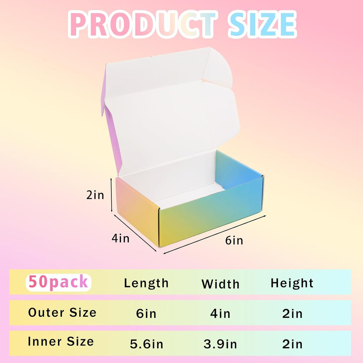 Shipping Boxes Small 6x4x2", 50 Pack Colorful Cardboard Mailer Boxes, Mailing Boxes for Packaging Small Business