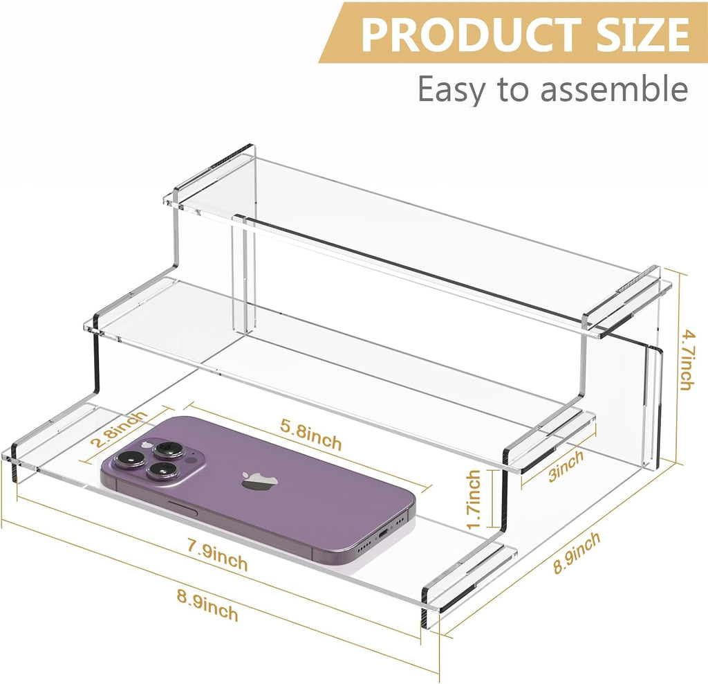 Acrylic Risers Display Stand, 3 Tier Cupcake Holder, Perfume Organizer | Clear Display Shelf for Figures and