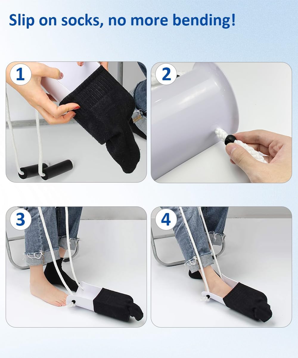 Sock Aids for Putting On Socks, No Bending Flexible Sock Aid Device with Shoe Horn Long-Handle Sock Removal for