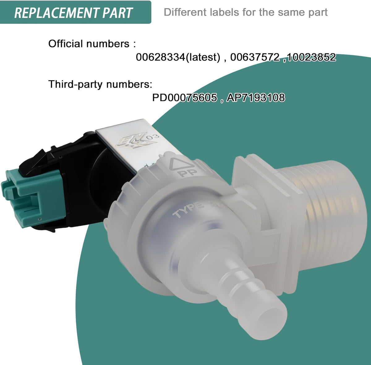 00628334/00637572/ 10023852 Dishwasher Water Inlet Valve Replacement Parts