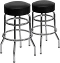 Double Ring Barstool with Padded Seat, Black, 2-Pack