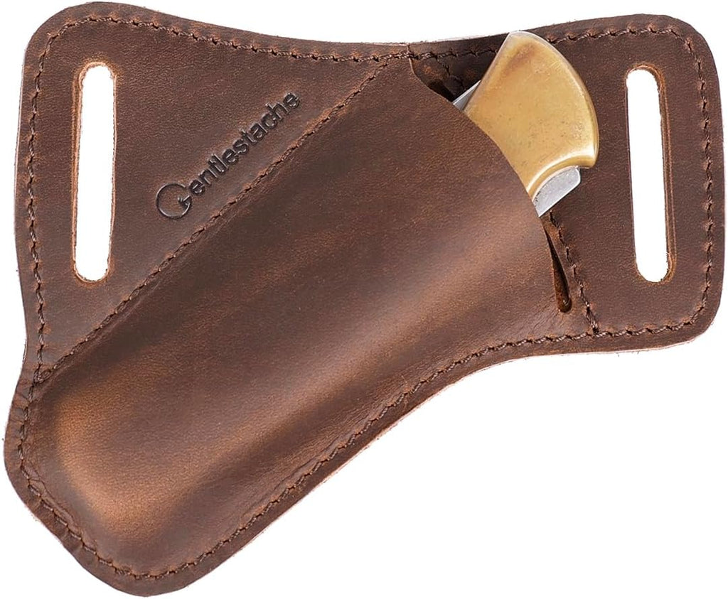 Leather Pocket Folding Knife Sheath for Belt - Cross Draw Pocket Organizer Open Top for 5 inch Folding Knife