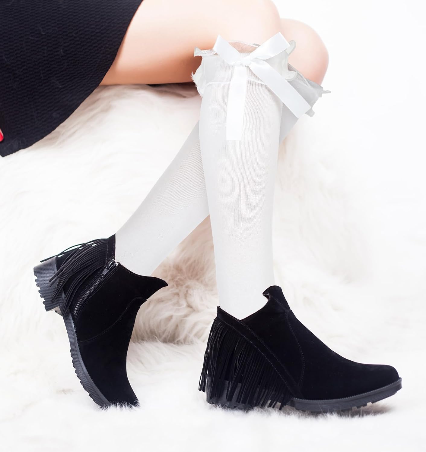 Knee High Socks with Bows, Girls White Knee High Socks for Daily Wear, School Uniforms, Dance & Cosplay
