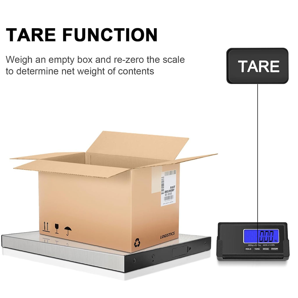 440lb Heavy Duty Digital Shipping Scale, 10g Wireless LCD | Stainless Steel Platform, Large Backlit LCD, Hold/Tare
