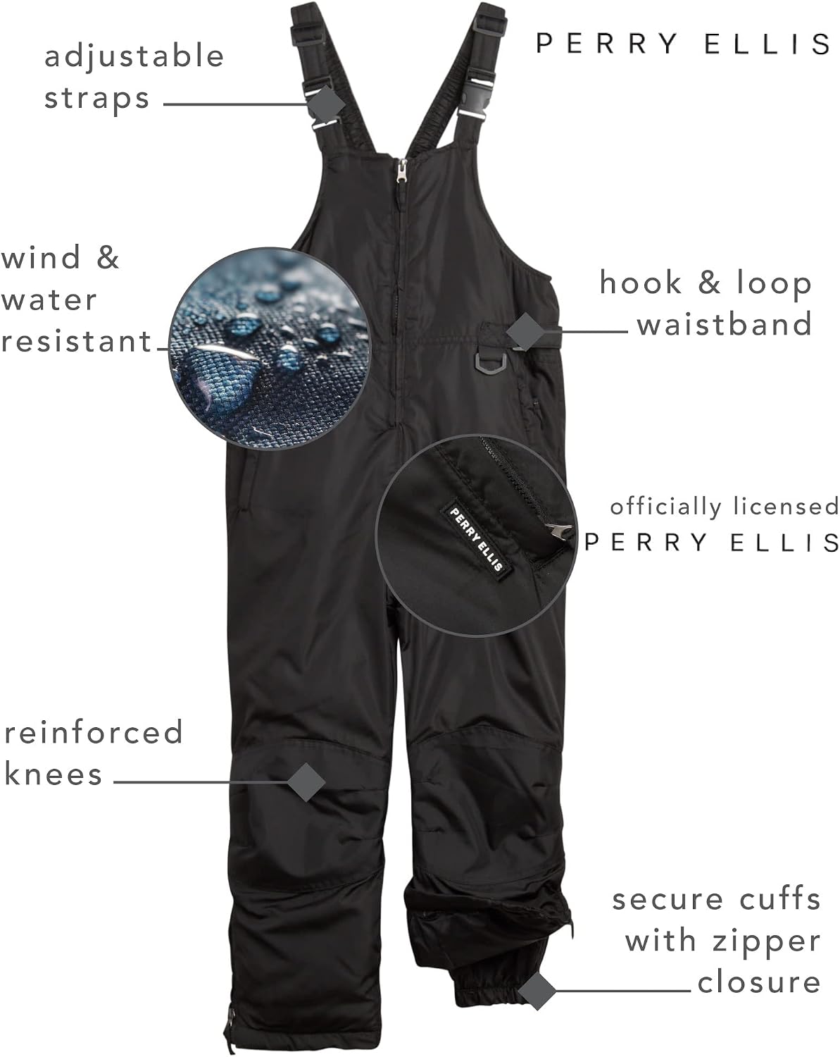 Kids Insulated Waterproof Snow Bib with Zip Cuff (5-18) | Warm Winter Ski Pants, Secure Fit Overalls for Girls and