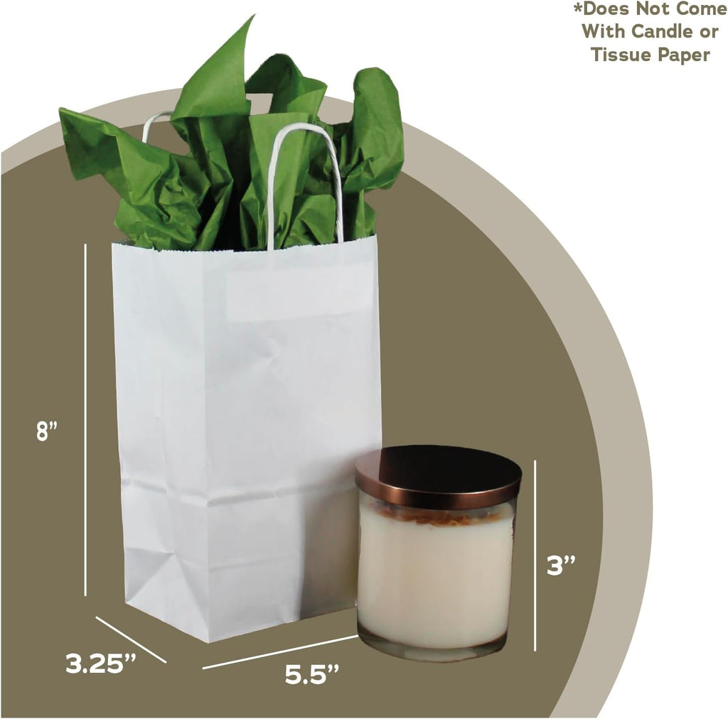 4.7x3x7.5 Mini Kraft Paper Bags with Handles, White, 100 Count Bulk — Small Kraft Gift Bags for Boutique Retail