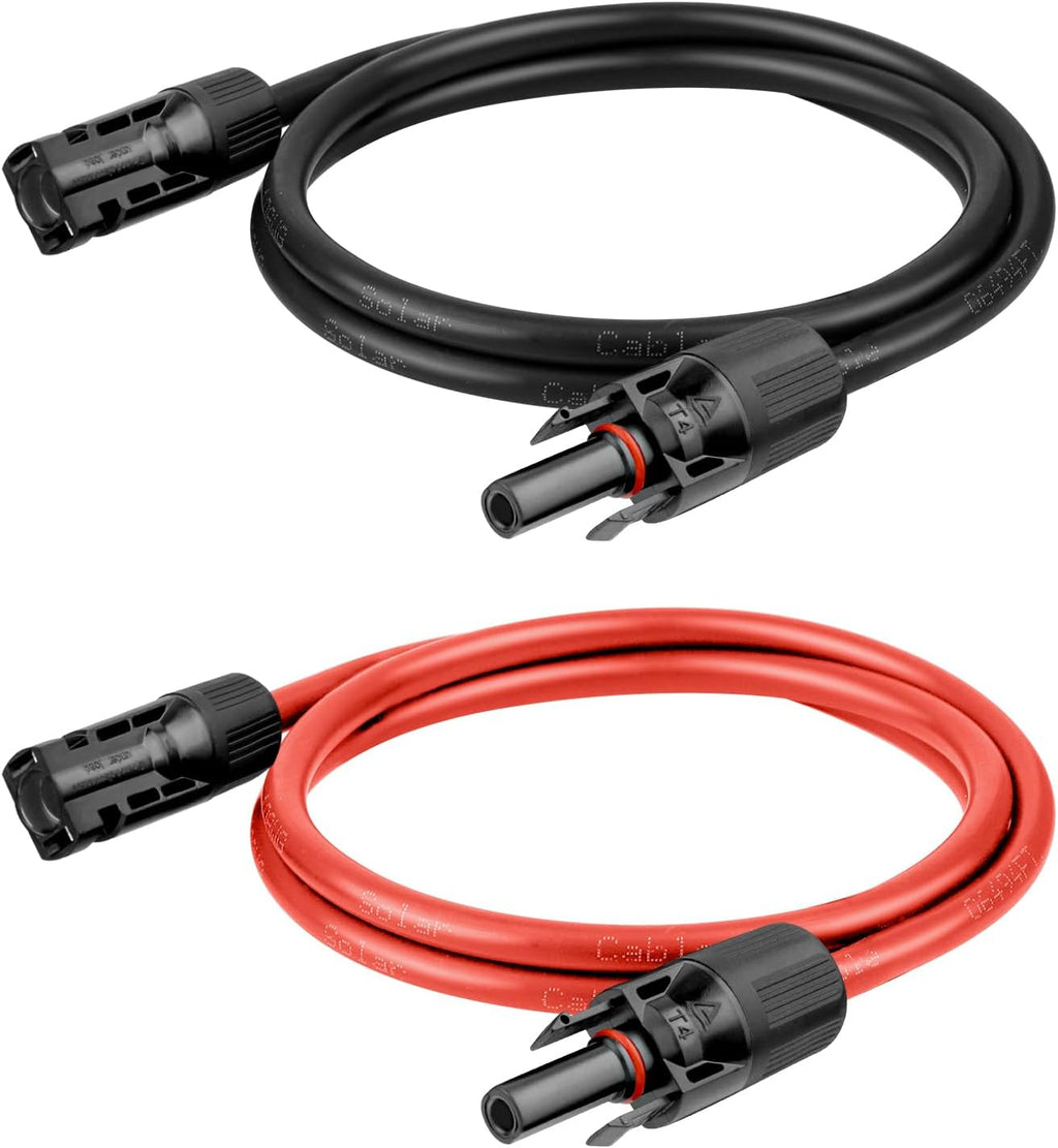 10 AWG Solar Extension Cable 2FT Black + 2FT Red, 10 Gauge Solar Panel Wire Male to Female Tinned Copper Wire for