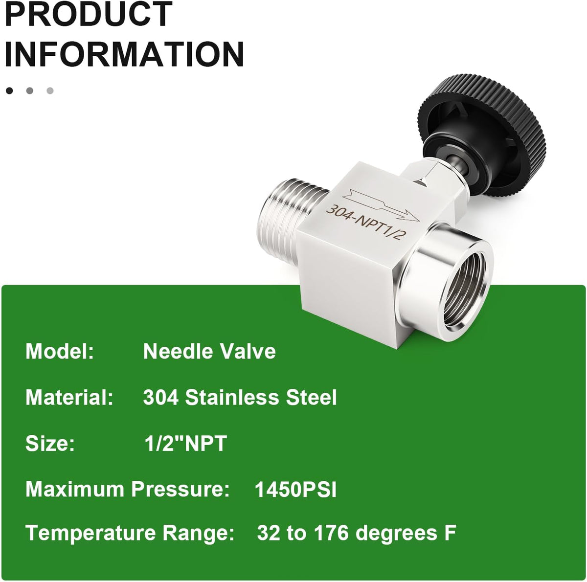 TAISHER 1PCS 304 Stainless Steel Straight Needle Valve 1/2" NPT Male x 1/2" NPT Female For Flow Control Water Gas Oil With Nipple
