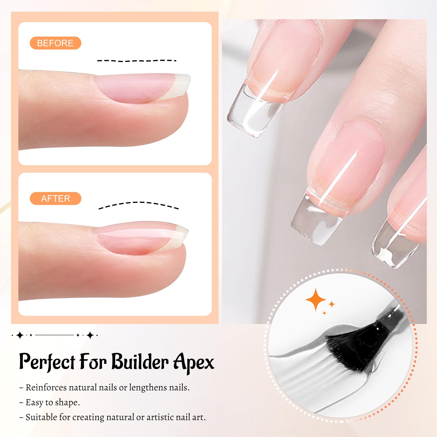 4 Bottle 10ML Nail Primer Base Coat Top Coat and Builder Gel Glossy Durable Long Lasting Gift for Girls at Home Salon