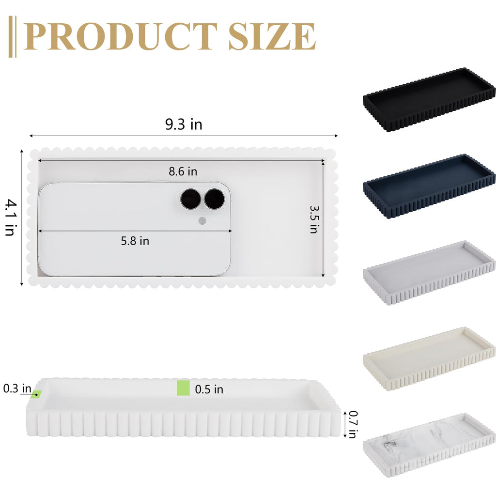 Silicone Bathroom Tray Small Vanity Tray Kitchen Counter Decor, White