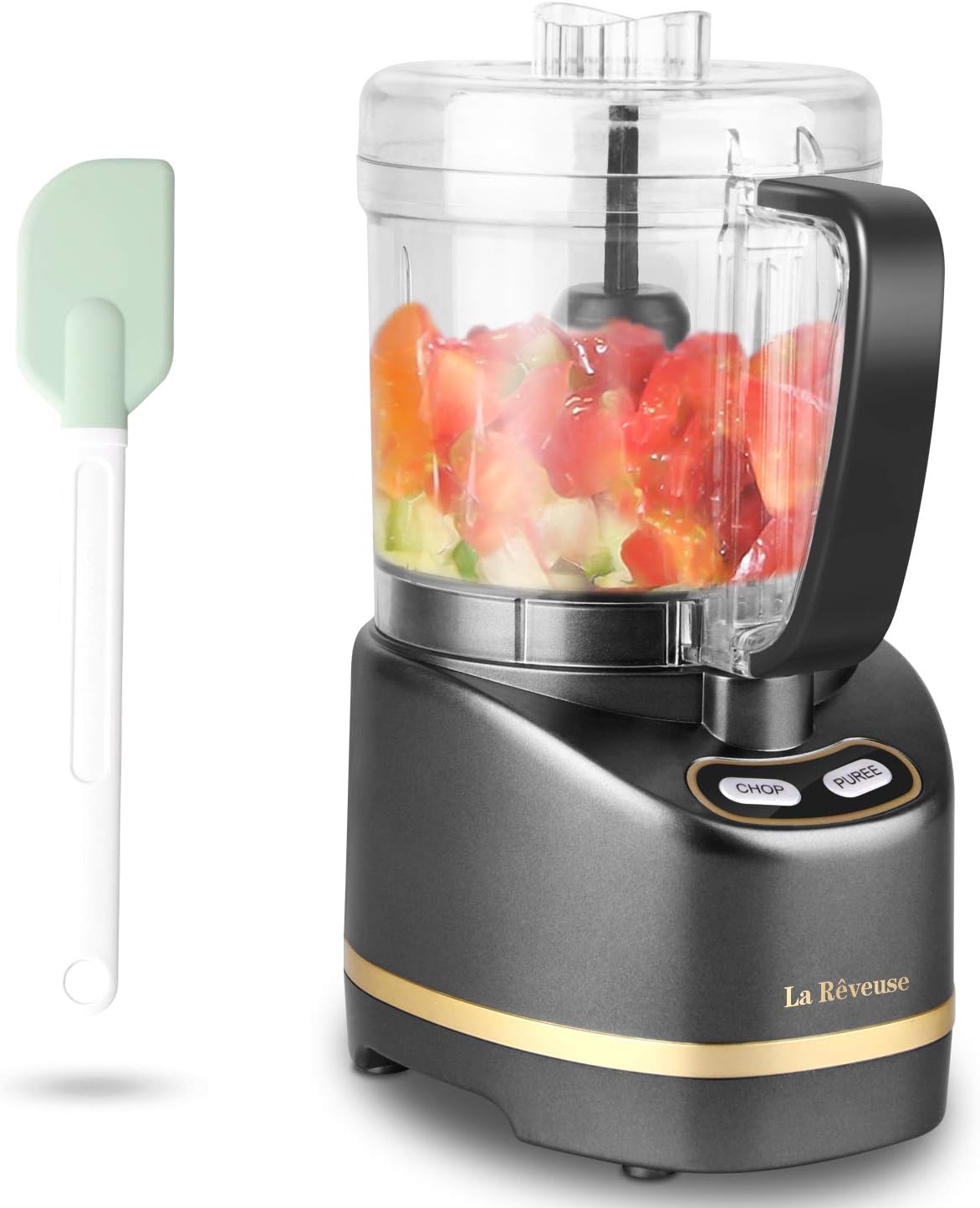 2 Cup Mini Food Processor, Electric Chopper Small, Metallic Grey | for Mincing, Chopping, Grinding, Blending, Puree