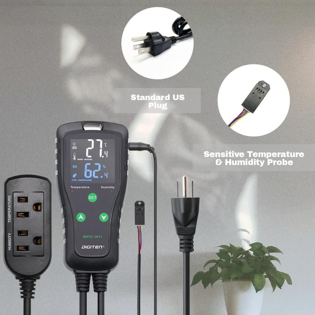 DHTC-1011 Temperature and Humidity Controller Outlet Plug in Thermostat Humidistat Reptile Humidity Controller