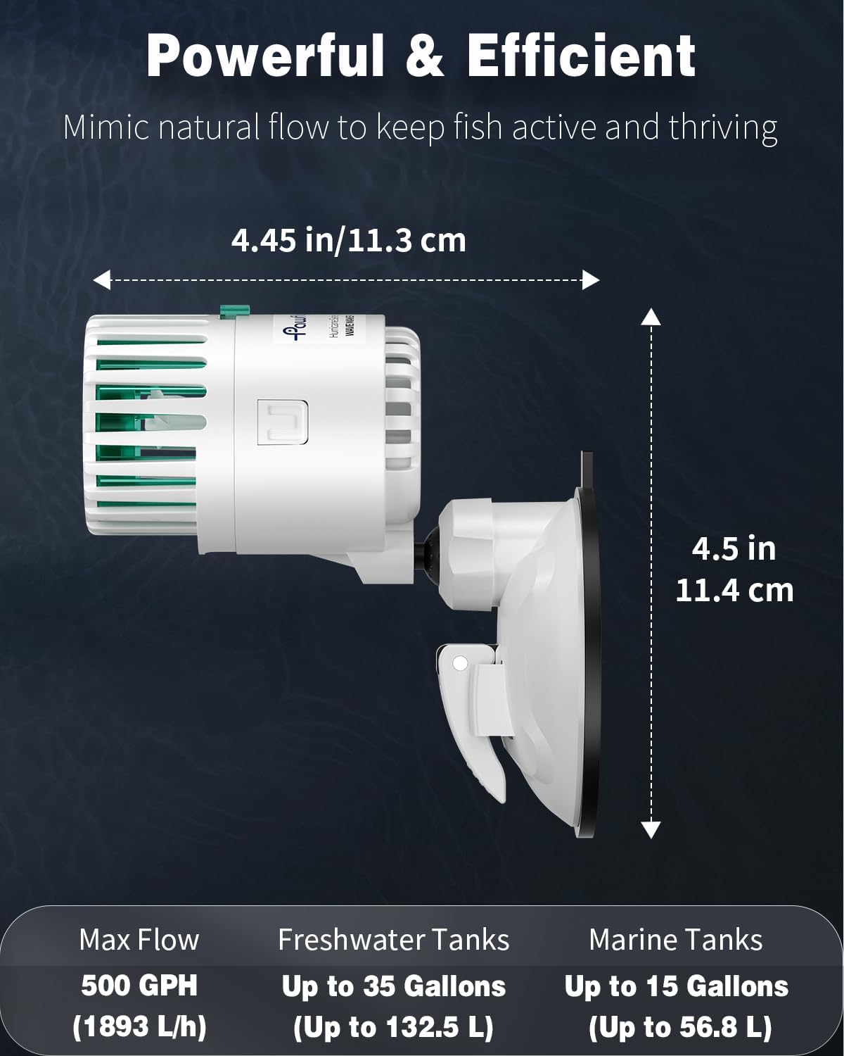 Wave Maker for Aquarium, 500 GPH Aquarium Powerhead, Quiet Submersible Wavemaker for Fish Tanks up to 35 Gallons