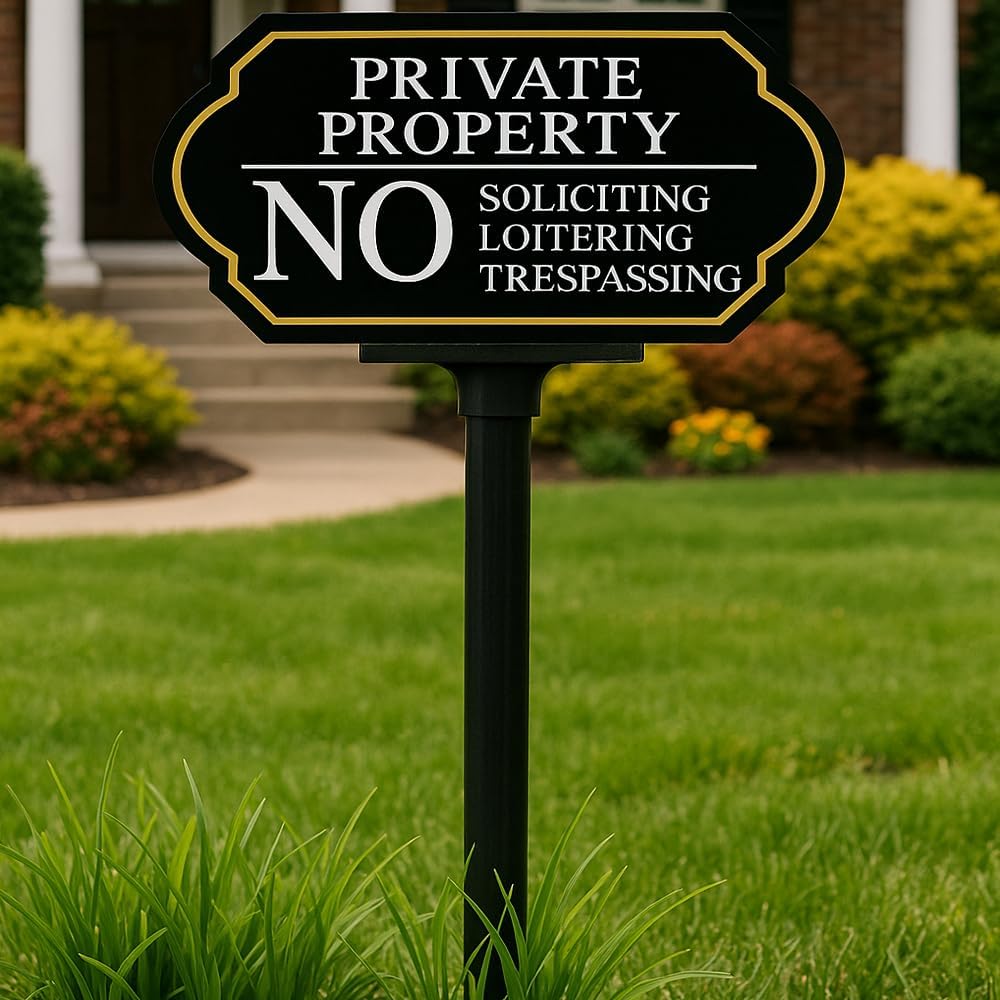 Large Private Property No Soliciting Yard Sign - Elegant Black with UV Protection, 14x7 Inch/35 inch Height, Durable