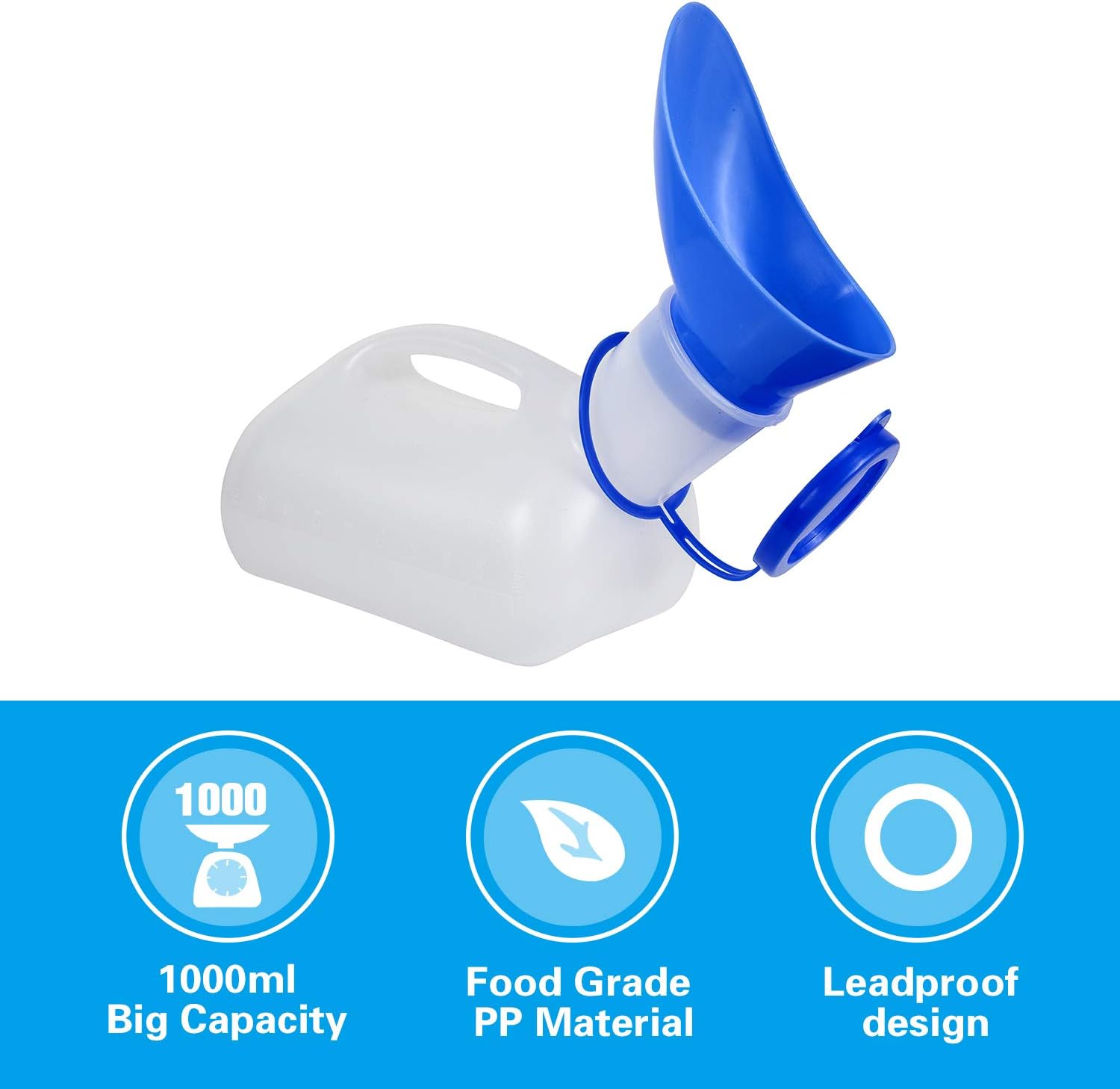 Unisex Urinal, Portable Toilet Urinal for Men and Women, Pee Bottle with a Sealed Lid and Funnel for Elderly Kids and
