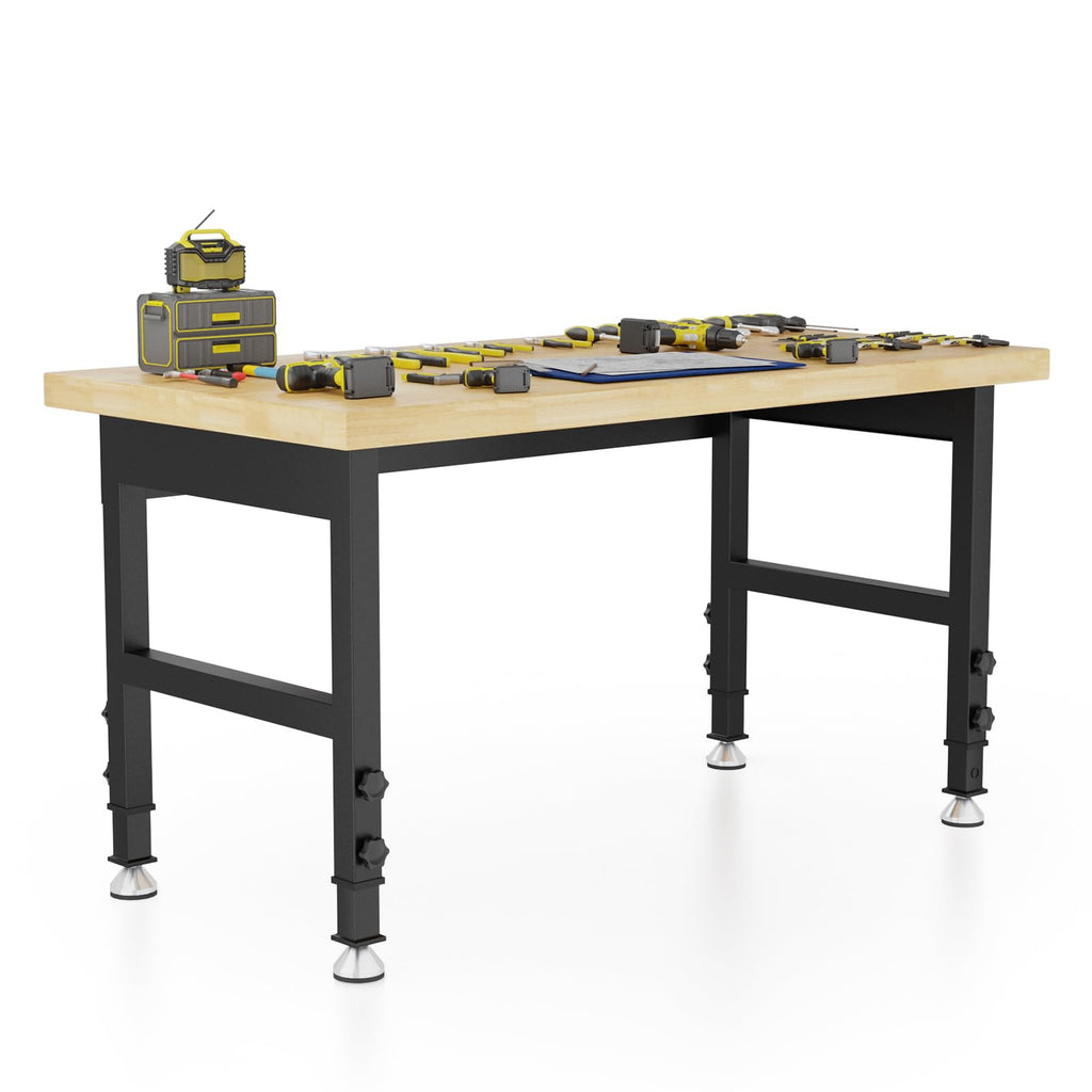 48'' Adjustable Workbench, Solid Wood Work Bench Table, Metal Tool Bench Work Bench for Garage, Large Load Capacity