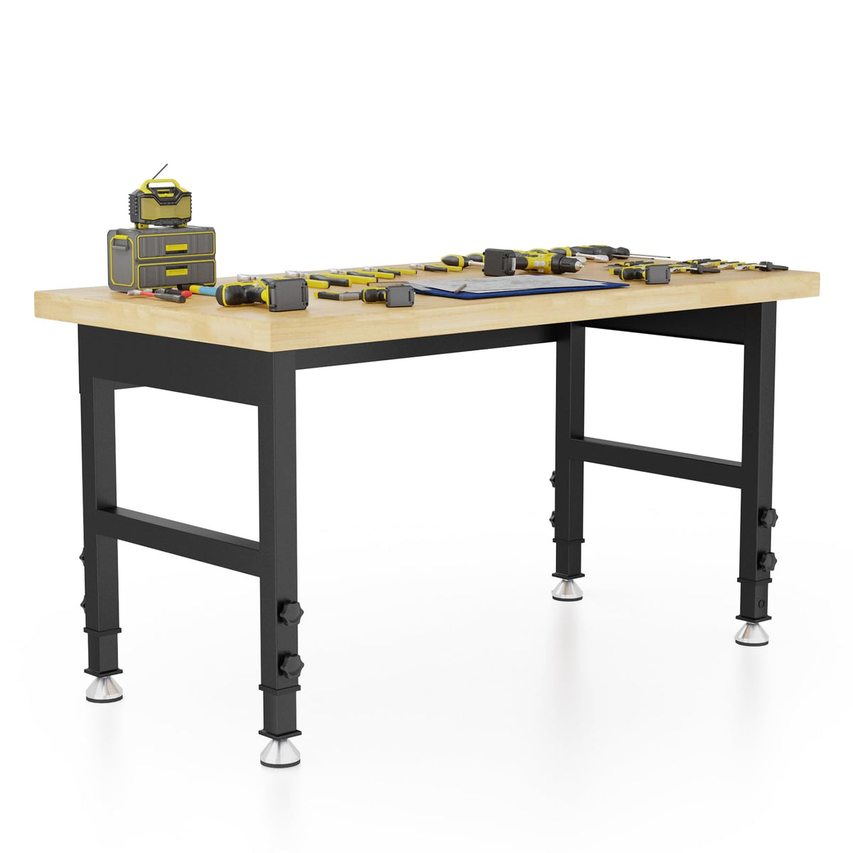48'' Adjustable Workbench, Solid Wood Work Bench Table, Metal Tool Bench Work Bench for Garage, Large Load Capacity