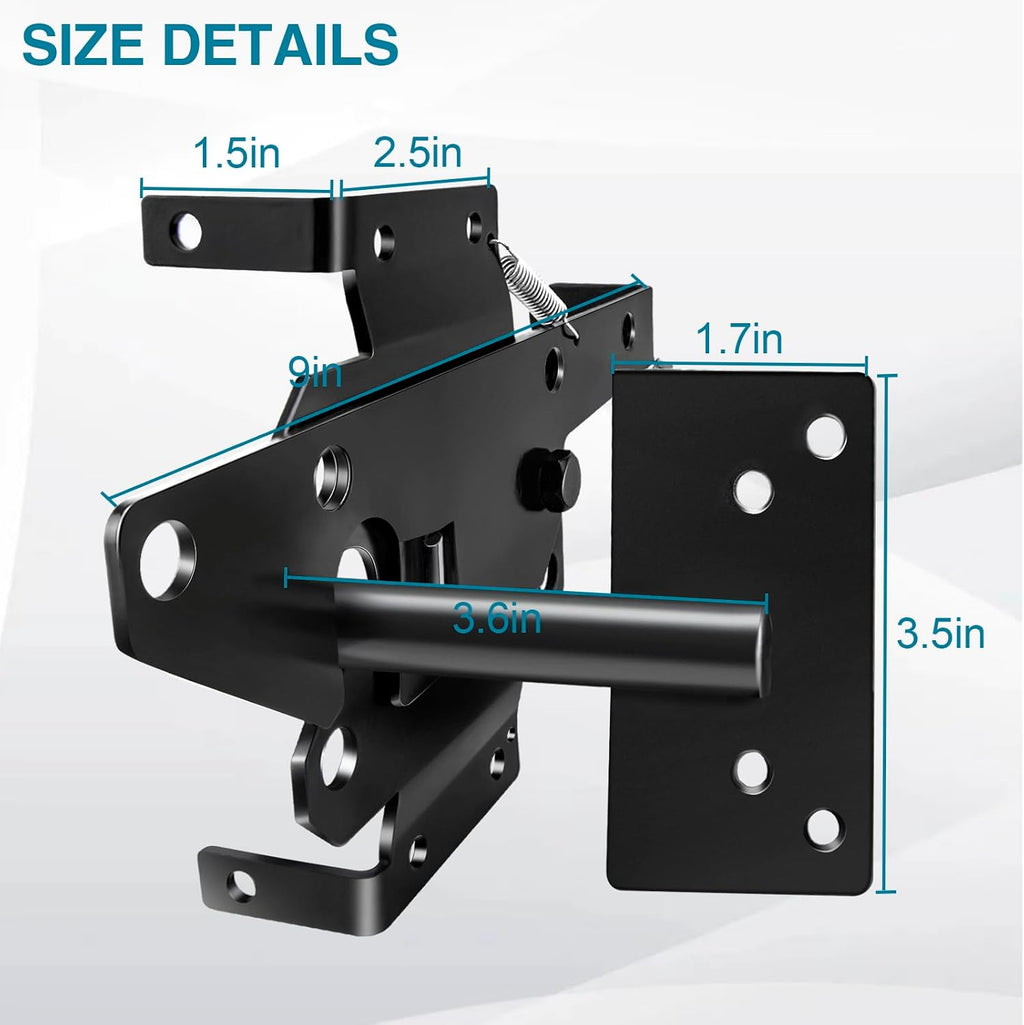 Self Locking Gate Latch and Gate Hinges Set Heavy Duty Hardware Hinges for Vinyl and Wood Fence with Installation