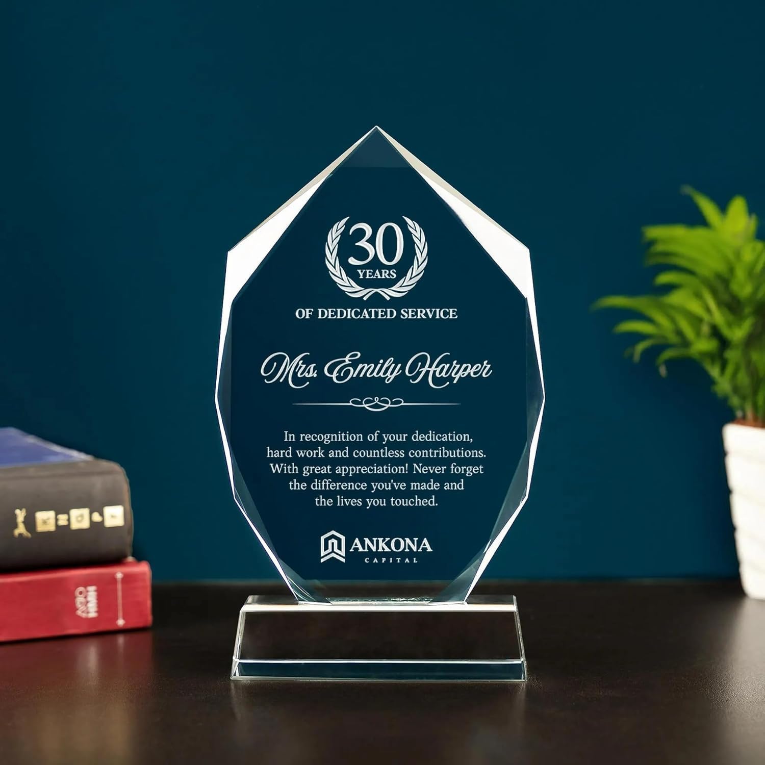 Employee Appreciation Gifts - Personalized Employee Recognition Crystal Awards - 8.7'' Engraved Glass Trophy, Thank