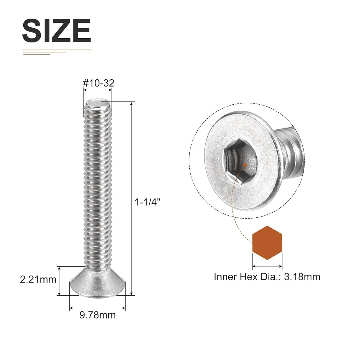 DTGN #10-32x1-1/4 Flat Head Socket Cap Screws 10Pack 304 SS Full Thread