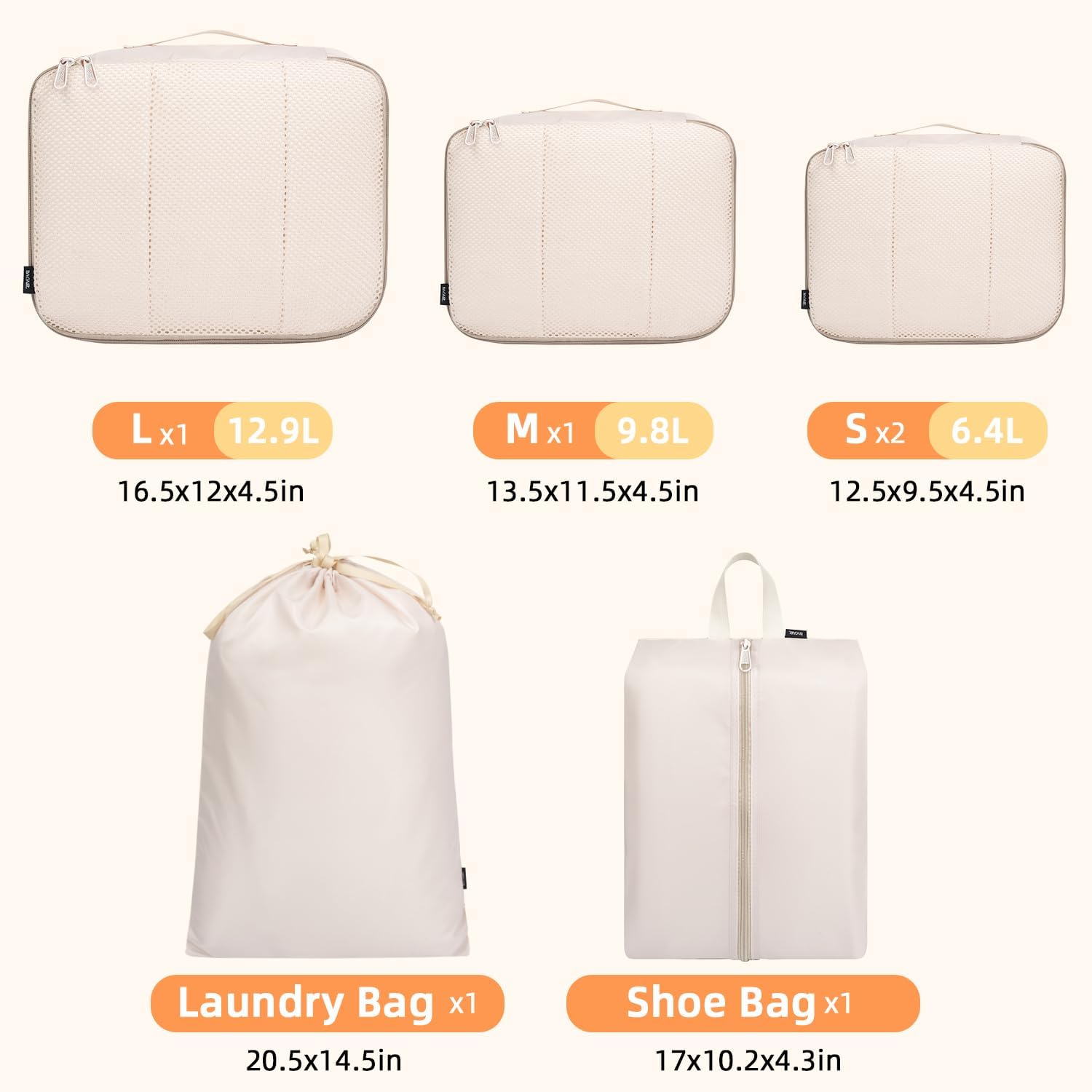 6 Set Packing Cubes Luggage Packing Organizers for Travel Accessories-Beige
