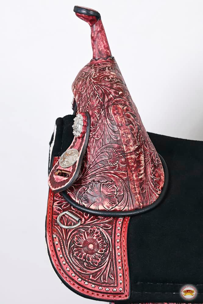 Treeless Western Saddle Hand-Tooled Mahogany Leather Trail Riding