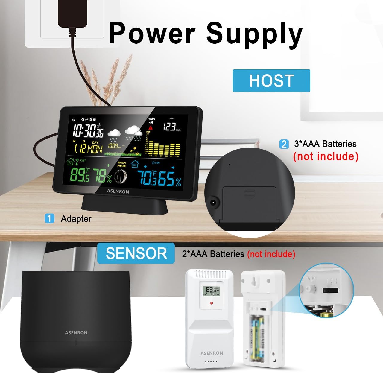 Weather Station with Rain Gauge, Home Weather Stations Wireless Indoor Outdoor with Rain Gauge, Thermometer