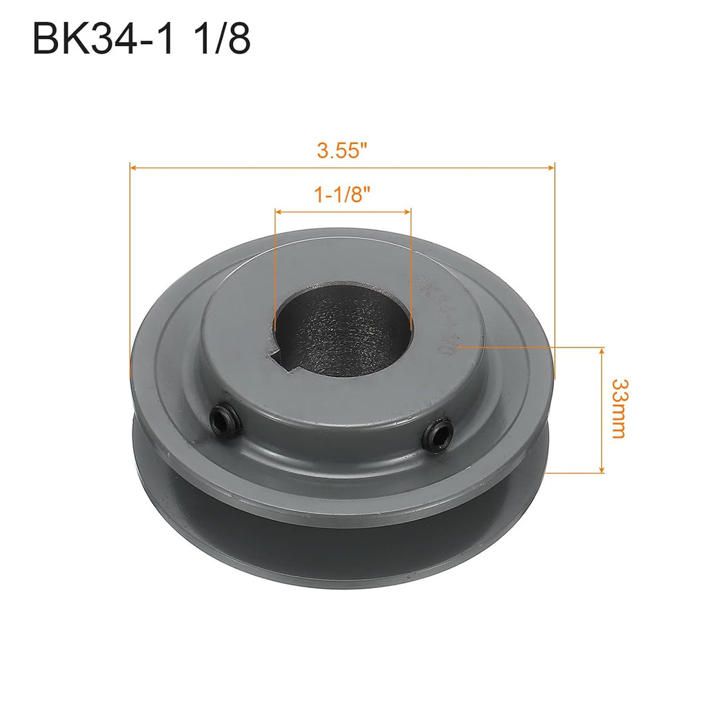uxcell BK34-1 1/8 V-Belt Sheave 1-1/8"Bore 3.55"OD Single Groove Web Sheave Bored-to-Size Sheave, Cast Iron, Belt Section for 3L or B Belt