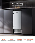 Undercounter Built-in Ice Maker, 80 Lbs/Day Under Counter Machine