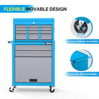 8-Drawer Rolling Tool Chest, Tool Storage Cabinet w/Lockable Wheels, Detachable Top, Drawers & Side Hooks, Mechanic