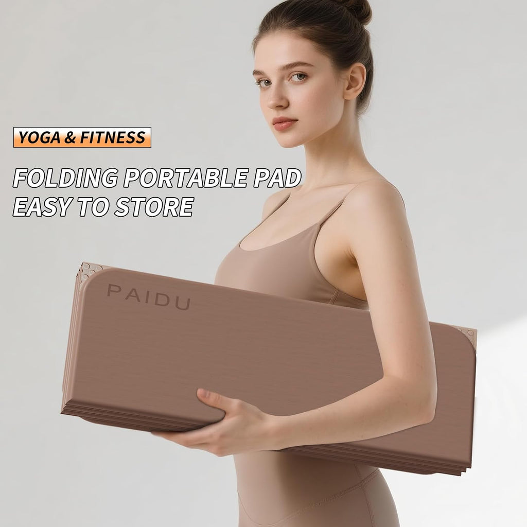 Foldable Fitness Yoga Mat | 2/5" (10MM) Extra Thick | SGS Certified Non-Slip TPE | 75x26" Extra Long-Wide | Portable