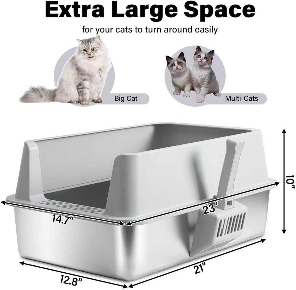 Stainless Steel Litter Box, Large Metal Litter Box with Lid, XL Steel Litter Boxes for Adult/Big Cat, Anti-Urine