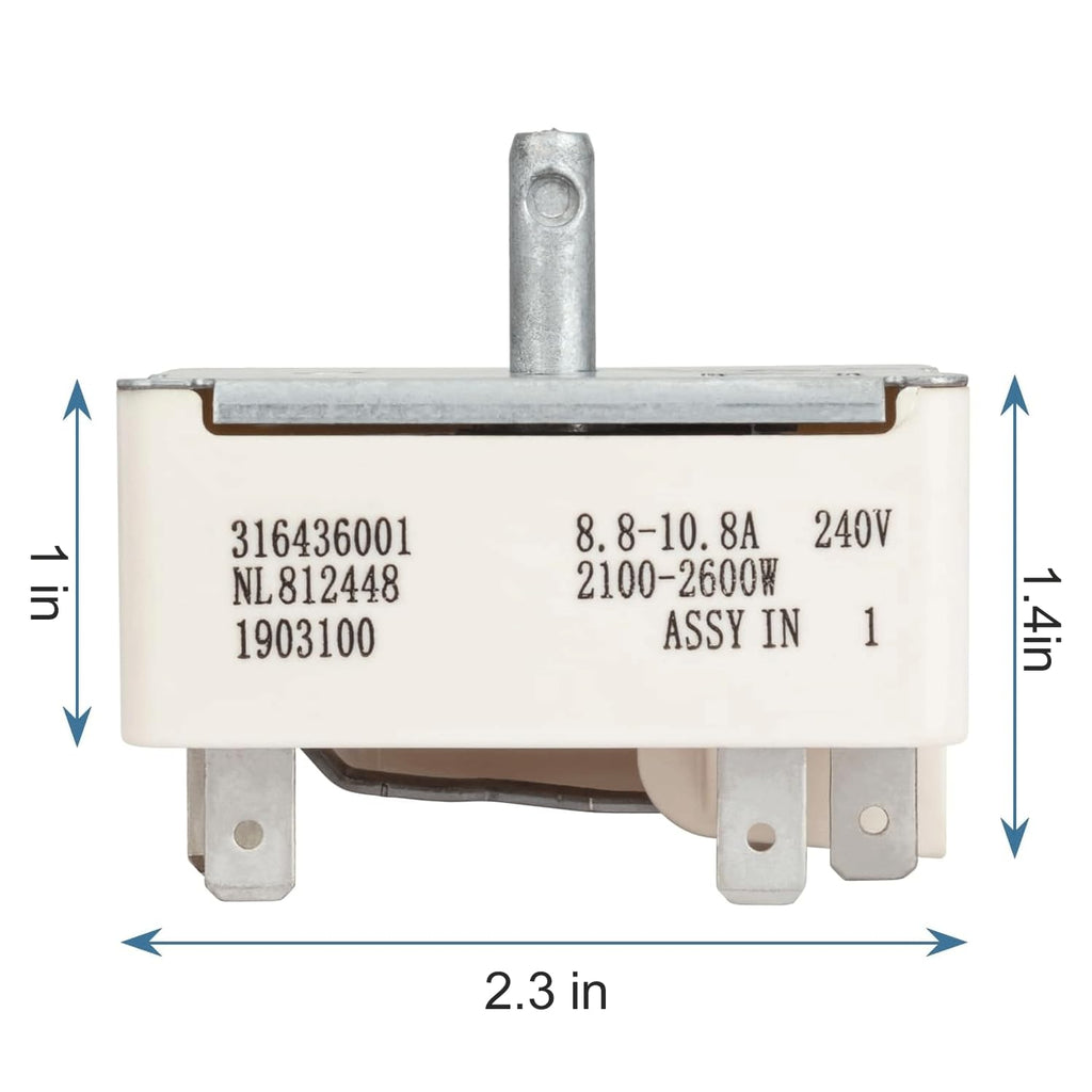 [316436001 Switch OEM Mania] 316436001 New OEM Produced for Range Bunner Switch Compatible with Frigidaire Ranges Fits Model# (FEF, MEF, TEF, GLE, WEF, CFE, GEF)