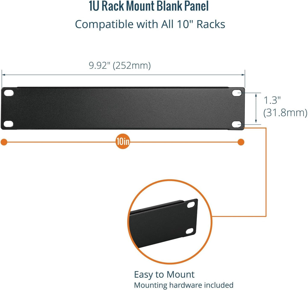 Tecmojo 2 Pack 1U Blank Rack Mount Panel, Steel Patch Panel Filler for 10" Server Rack, Network Cabinet, Data Center, Home Labs, Black