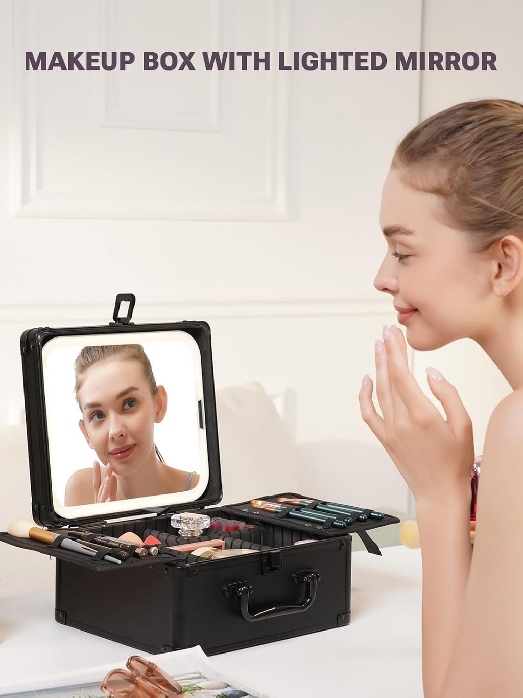 Makeup Box with Detachable Magnetic LED Mirror, Travel Train Case | Makeup Organizer, Cosmetic Travel Bag for Women