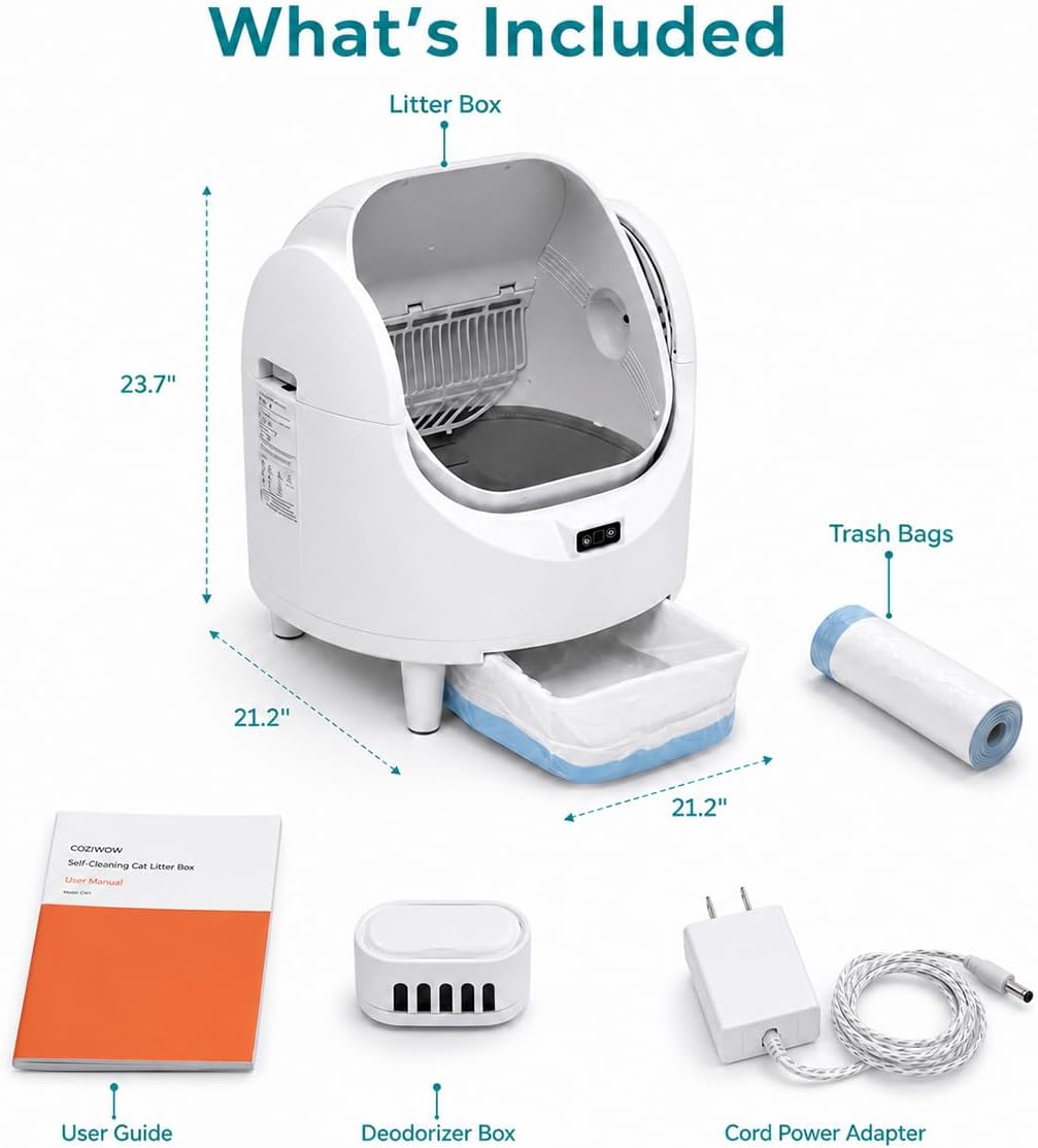 2026 Built-in Odor Control Self Cleaning Litter Box - App Control with Weight Monitoring, Sleeping Mode, Online Usage